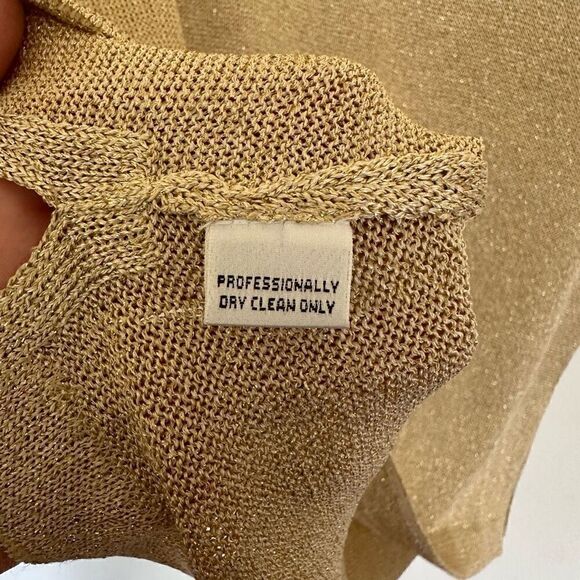 St. John Basics Vintage Women’s Gold Metallic Lightweight Santana Knit Scoop Nec - Picture 5 of 6